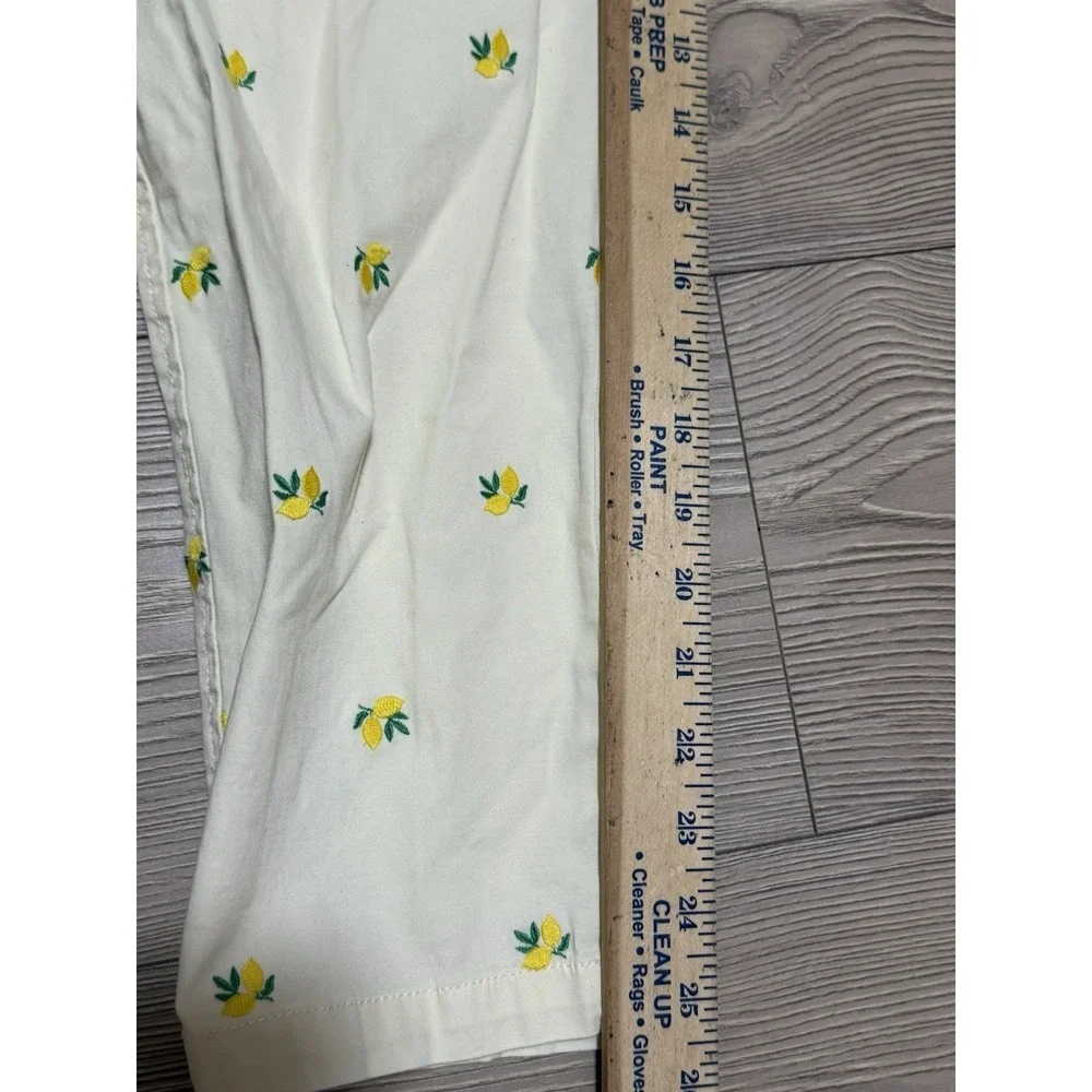 Talbots Relaxed Chino Pants Women's 10P Yellow Lemon Embroidered Stretch Ankle - Picture 9 of 11
